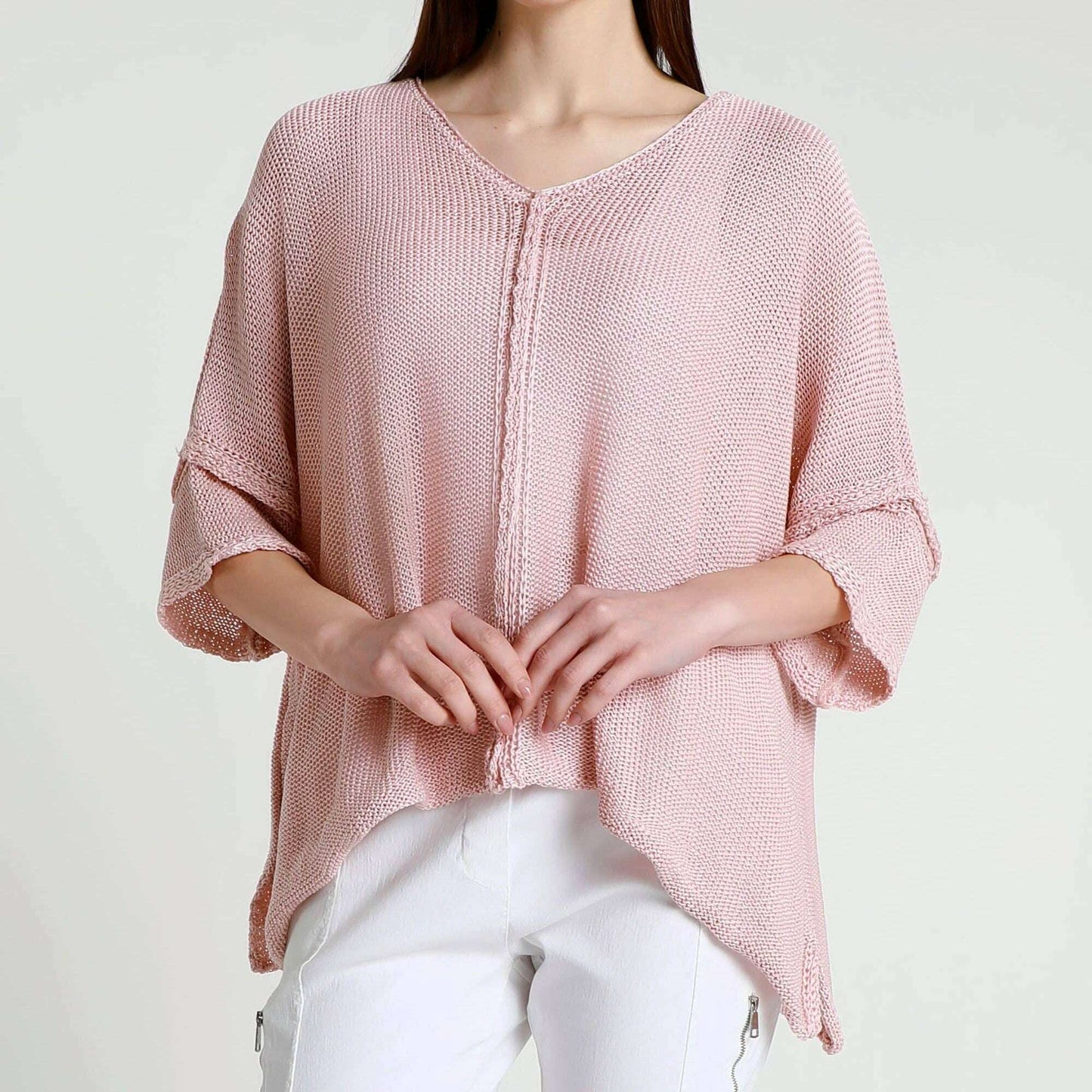 [TINA Stephens Italy/Tees By Tina - Benoite Center Seam Open Knit Topper (BQ910): 681 Blush / One Size], [], [TINA Stephens Italy/Tees By Tina], [Plum Bottom].