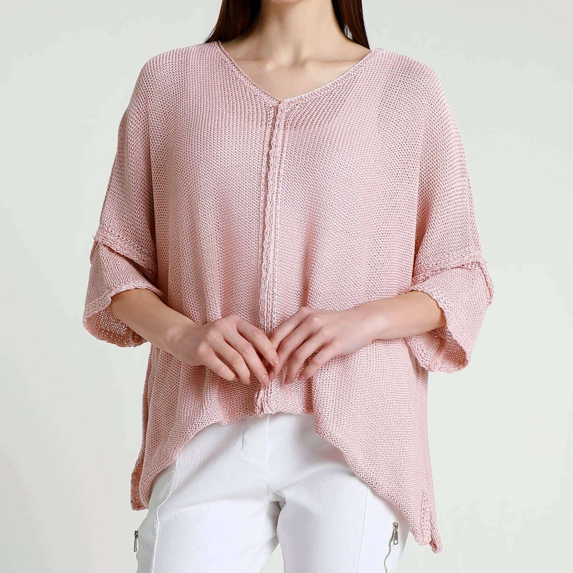 [TINA Stephens Italy/Tees By Tina - Benoite Center Seam Open Knit Topper (BQ910): 681 Blush / One Size], [], [TINA Stephens Italy/Tees By Tina], [Plum Bottom].