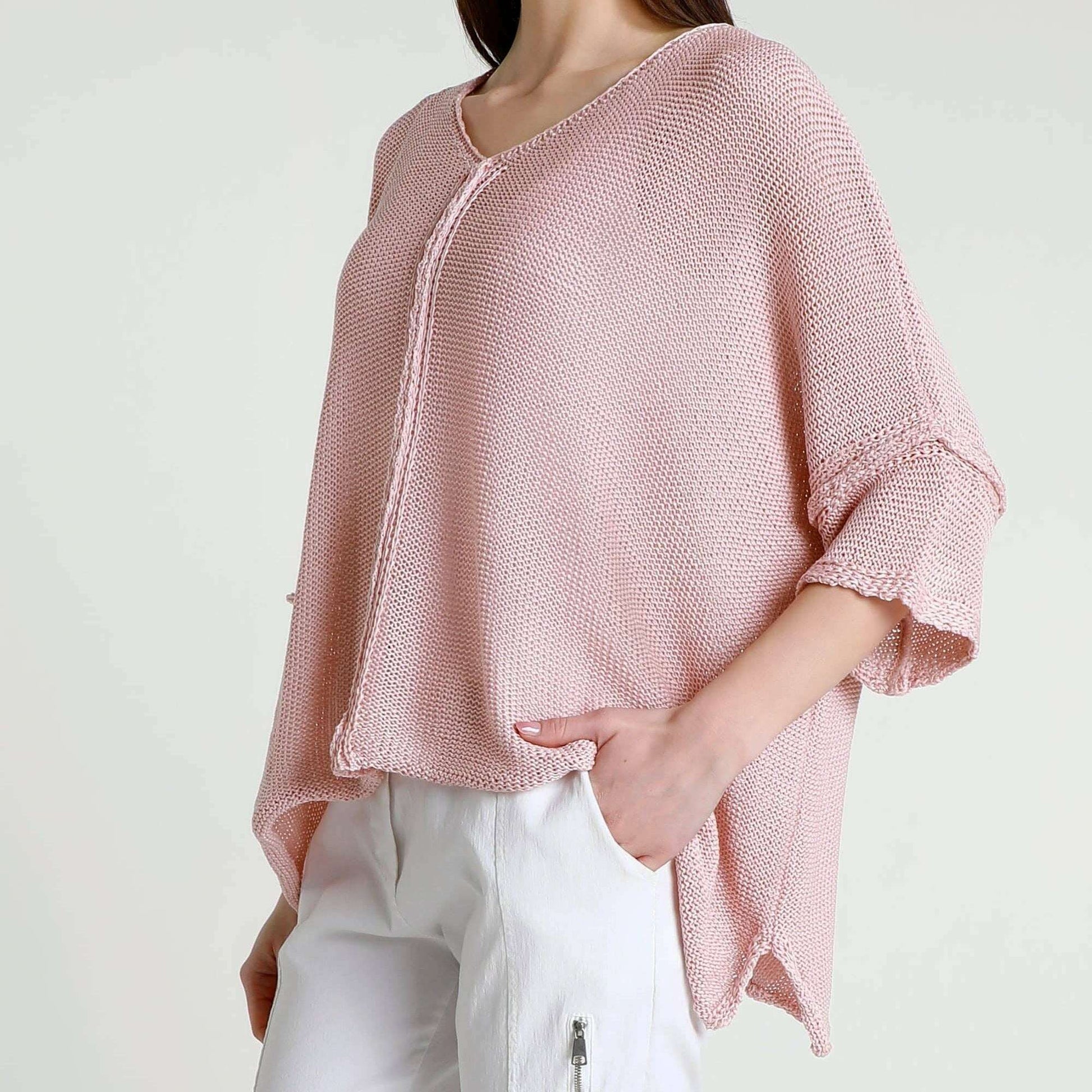 [TINA Stephens Italy/Tees By Tina - Benoite Center Seam Open Knit Topper (BQ910): 681 Blush / One Size], [], [TINA Stephens Italy/Tees By Tina], [Plum Bottom].