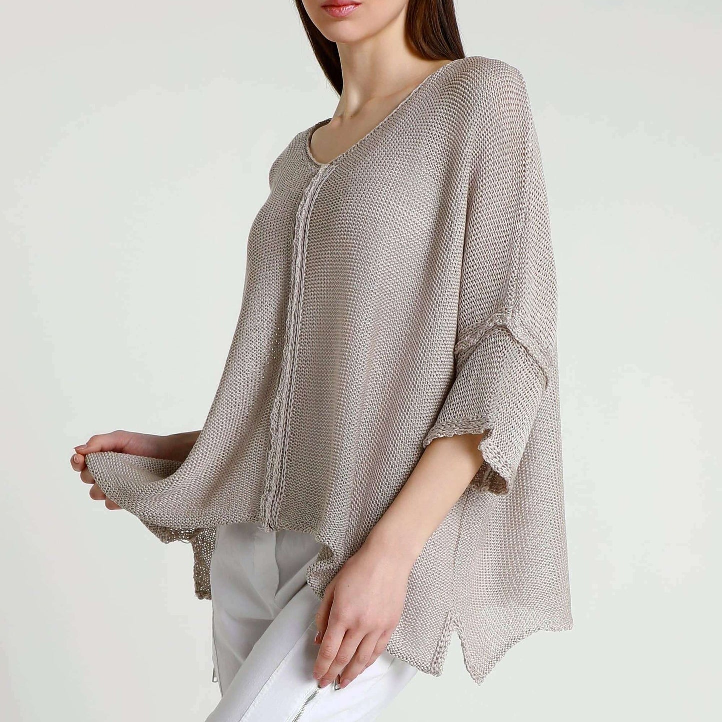 [TINA Stephens Italy/Tees By Tina - Benoite Center Seam Open Knit Topper (BQ910): 109 Natural / One Size], [], [TINA Stephens Italy/Tees By Tina], [Plum Bottom].