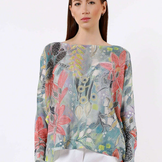 TINA STEPHENS ITALY Bloom Danielle Batwing Open Knit Sweater Celestial Blue, CLOTHING, TINA Stephens Italy/Tees By Tina, Plum Bottom