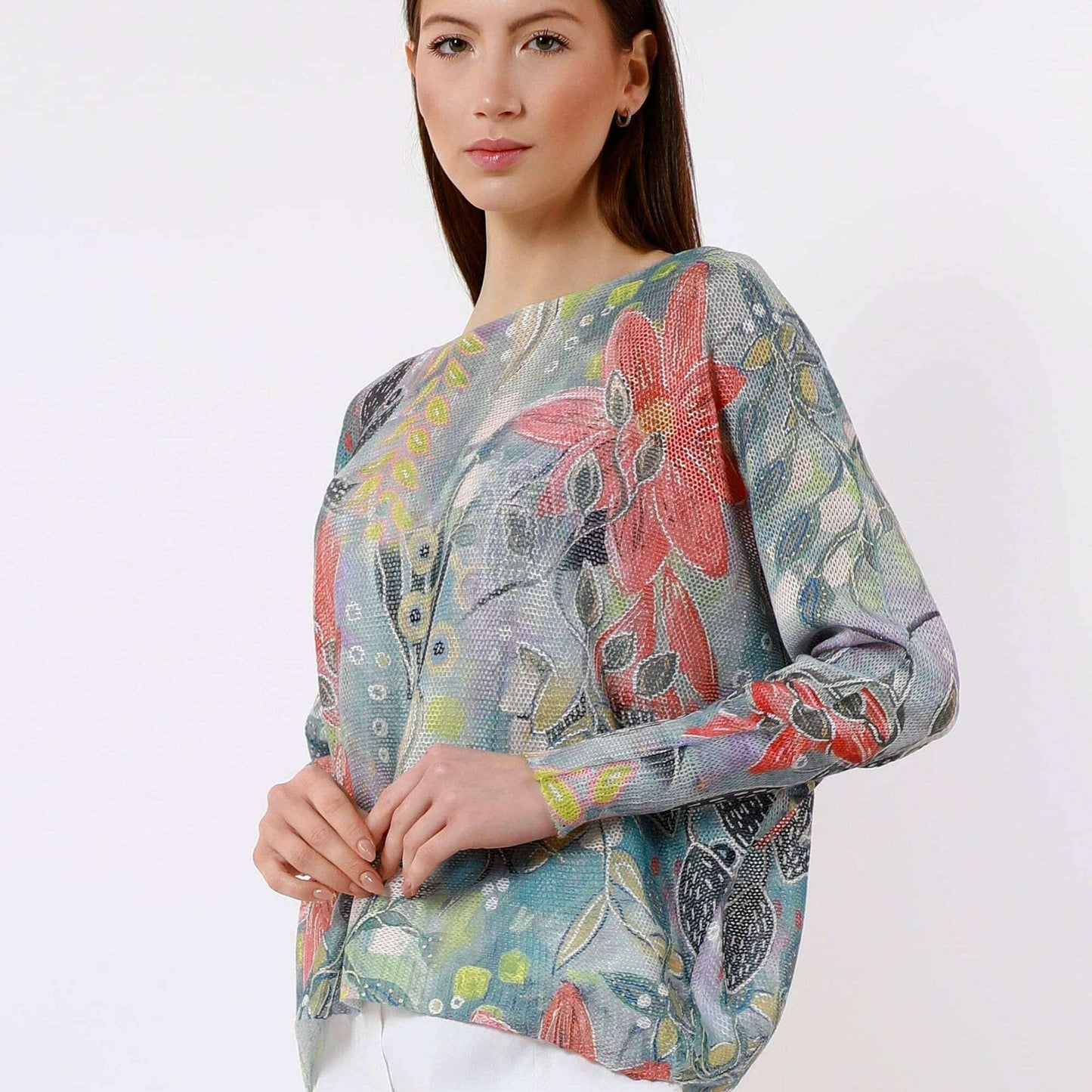 [TINA Stephens Italy/Tees By Tina - Bloom Danielle Batwing Open Knit Sweater (BLS424BL): 428 Celestial Blue / One Size], [CLOTHING], [TINA Stephens Italy/Tees By Tina], [Plum Bottom].
