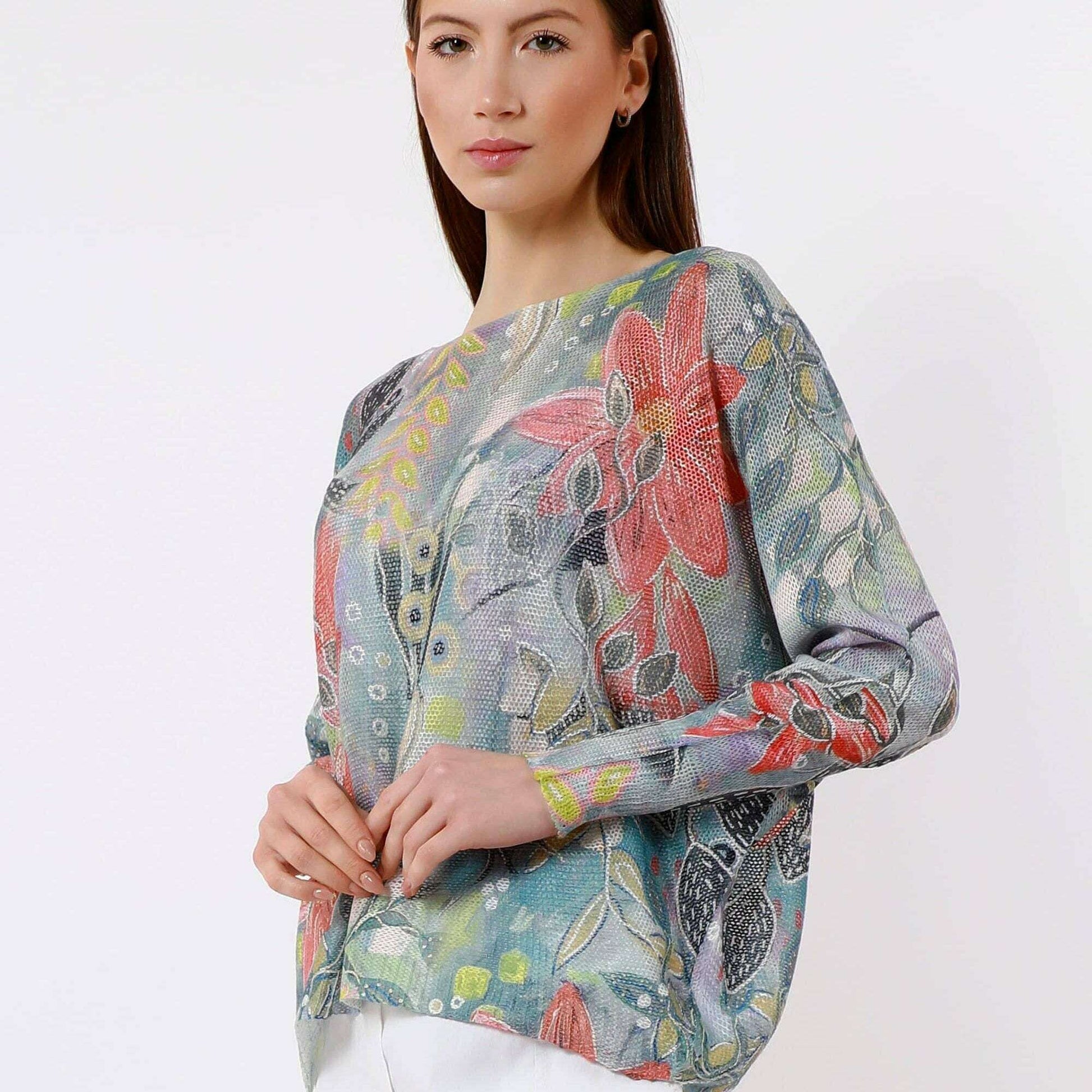 [TINA Stephens Italy/Tees By Tina - Bloom Danielle Batwing Open Knit Sweater (BLS424BL): 428 Celestial Blue / One Size], [CLOTHING], [TINA Stephens Italy/Tees By Tina], [Plum Bottom].