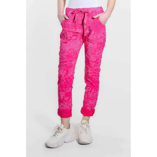 [TINA Stephens Italy/Tees By Tina - Collins Tonal Splotch Stretch Tie Waist Pant (PL160T): 672 Fuchsia], [], [TINA Stephens Italy/Tees By Tina], [Plum Bottom].