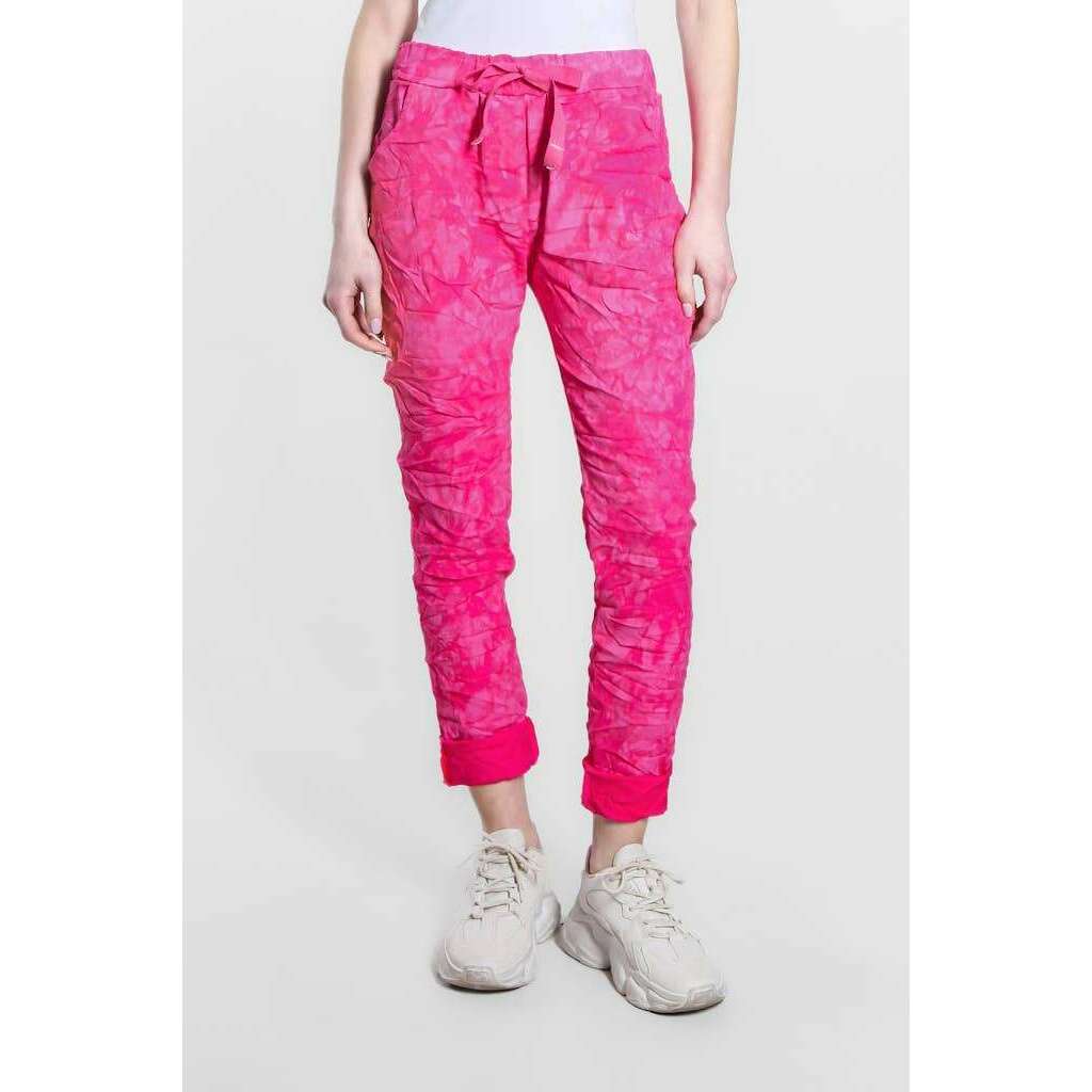 [TINA Stephens Italy/Tees By Tina - Collins Tonal Splotch Stretch Tie Waist Pant (PL160T): 672 Fuchsia], [], [TINA Stephens Italy/Tees By Tina], [Plum Bottom].