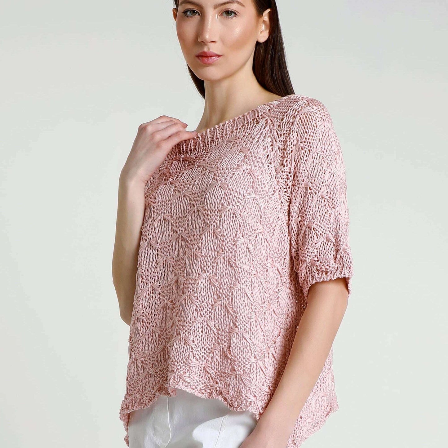 [TINA Stephens Italy/Tees By Tina - Coralie Basket Open Weave Topper (BSS920): 681 Blush / One Size], [], [TINA Stephens Italy/Tees By Tina], [Plum Bottom].