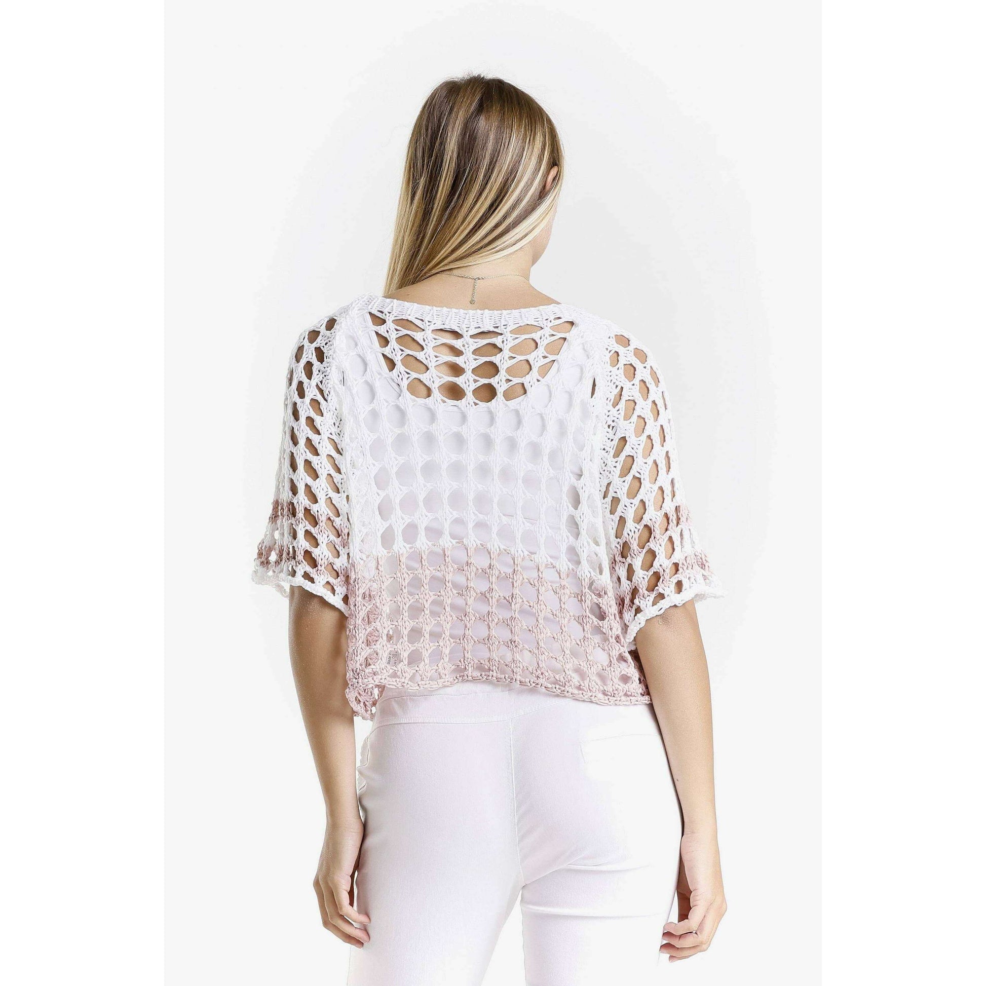 [TINA Stephens Italy/Tees By Tina - Doris Banded Ballet Sleeve 2-Tone Knit Sweater (BQ906B): 681 Blush/White / One Size], [], [TINA Stephens Italy/Tees By Tina], [Plum Bottom].