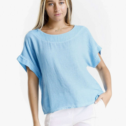 [TINA Stephens Italy/Tees By Tina - Gianna Short Sleeve Yoke Neck Top (BSS906): 447 Turq Enzyme / One Size], [], [TINA Stephens Italy/Tees By Tina], [Plum Bottom].