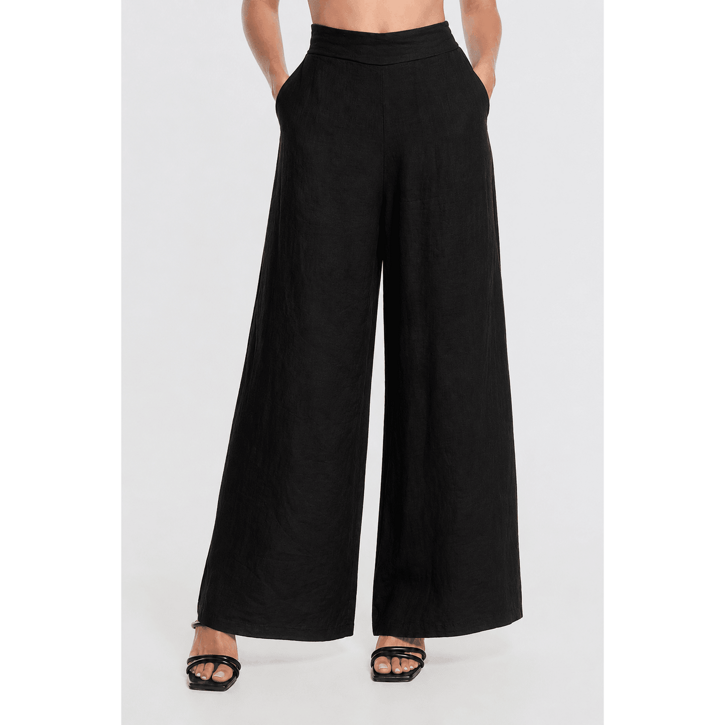 TINA STEPHENS ITALY Graciela Flat Front Linen Palazzo Pant Black, CLOTHING, TINA Stephens Italy/Tees By Tina, Plum Bottom