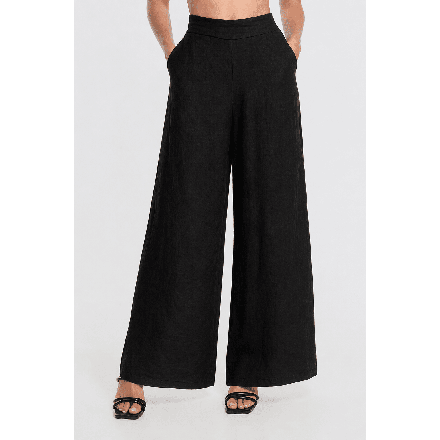 TINA STEPHENS ITALY Graciela Flat Front Linen Palazzo Pant Black, CLOTHING, TINA Stephens Italy/Tees By Tina, Plum Bottom