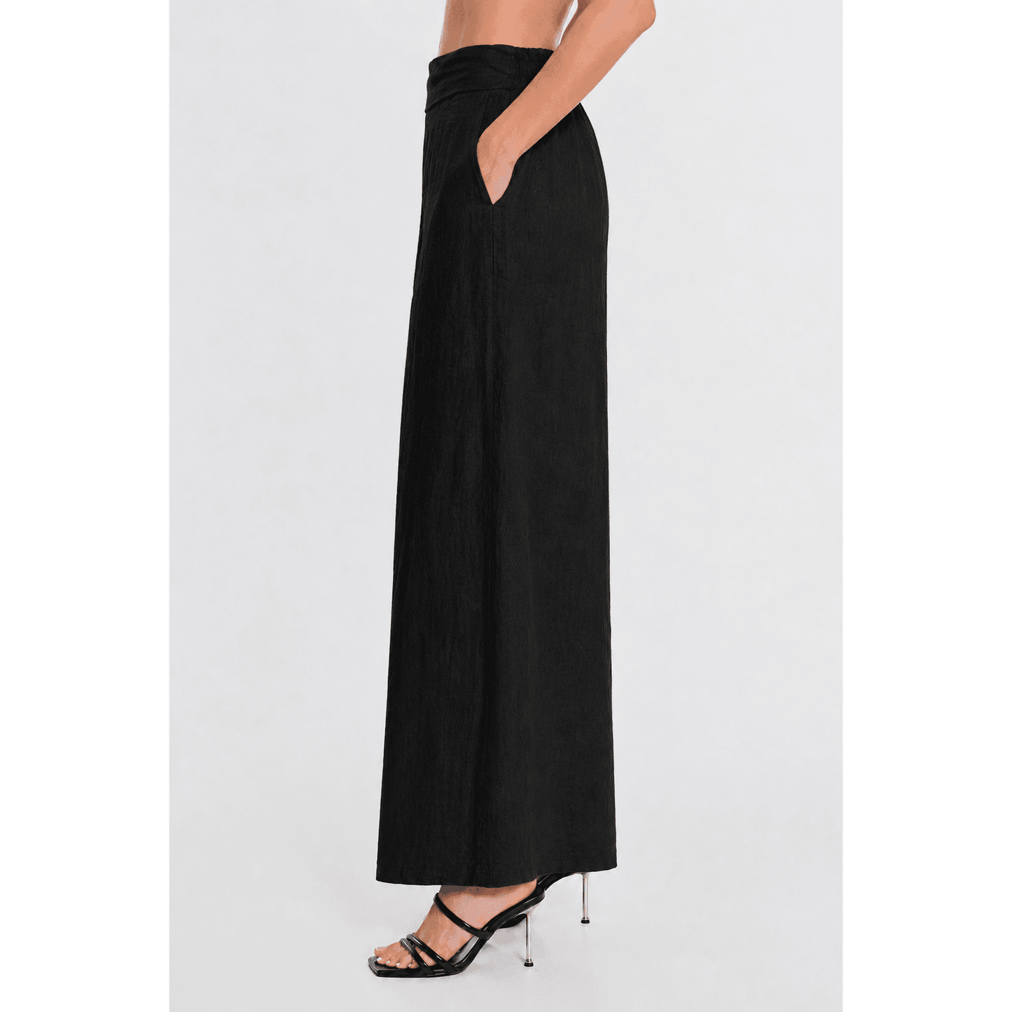 TINA STEPHENS ITALY Graciela Flat Front Linen Palazzo Pant Black, CLOTHING, TINA Stephens Italy/Tees By Tina, Plum Bottom