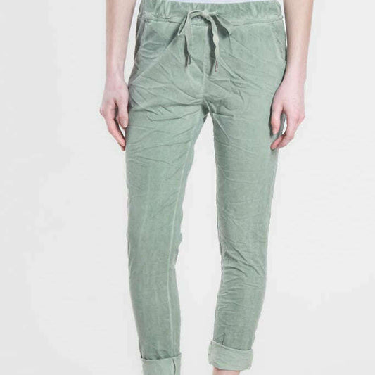 [TINA Stephens Italy/Tees By Tina - Haley Stretch Tie Waist Pant (PL119): 308 Army Enzyme / One Size], [], [TINA Stephens Italy/Tees By Tina], [Plum Bottom].