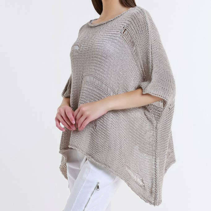 [TINA Stephens Italy/Tees By Tina - Jean Elbow Slv Open Bar Knit Top (BQ909): 109 Natural / One Size], [], [TINA Stephens Italy/Tees By Tina], [Plum Bottom].