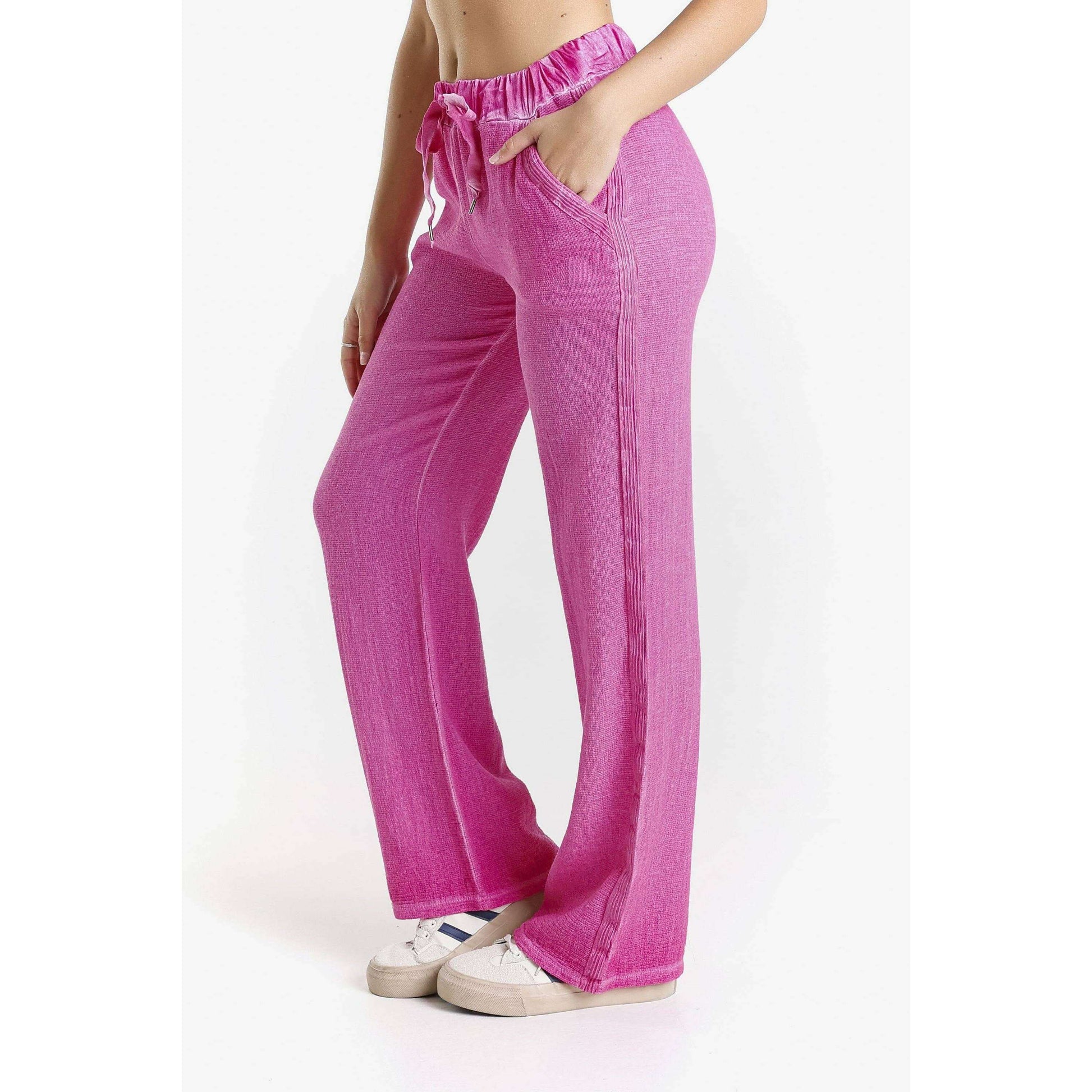 [TINA Stephens Italy/Tees By Tina - Leilana Linen-Cotton Pant with Satin Trim (PL199): 673 Fuchsia Enzyme / Size 1], [], [TINA Stephens Italy/Tees By Tina], [Plum Bottom].