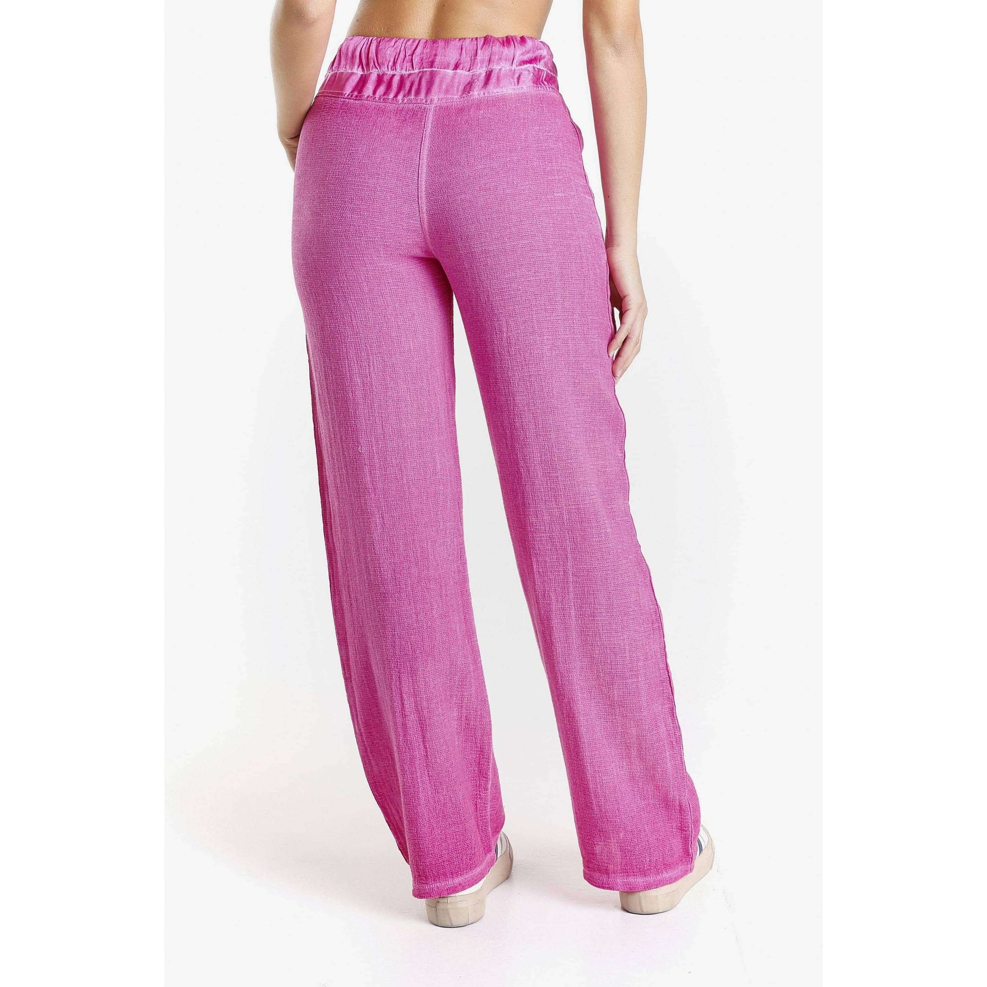 [TINA Stephens Italy/Tees By Tina - Leilana Linen-Cotton Pant with Satin Trim (PL199): 673 Fuchsia Enzyme / Size 1], [], [TINA Stephens Italy/Tees By Tina], [Plum Bottom].