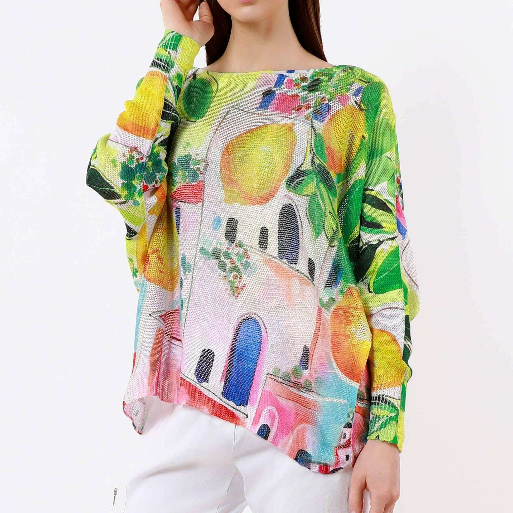 [TINA Stephens Italy/Tees By Tina - Lemoncello Danielle Batwing Open Knit Sweater (BLS424LC): 755 Yellow Multi / One Size], [], [TINA Stephens Italy/Tees By Tina], [Plum Bottom].