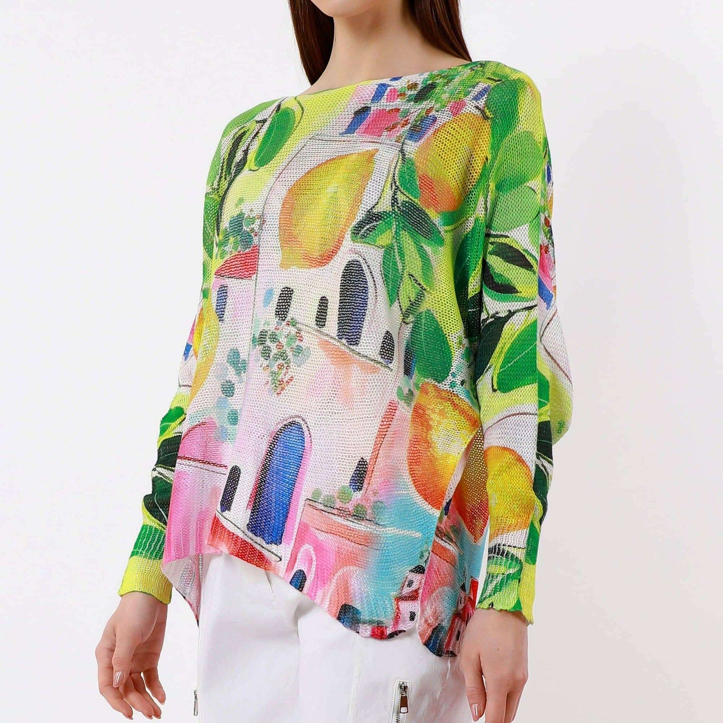 [TINA Stephens Italy/Tees By Tina - Lemoncello Danielle Batwing Open Knit Sweater (BLS424LC): 755 Yellow Multi / One Size], [], [TINA Stephens Italy/Tees By Tina], [Plum Bottom].