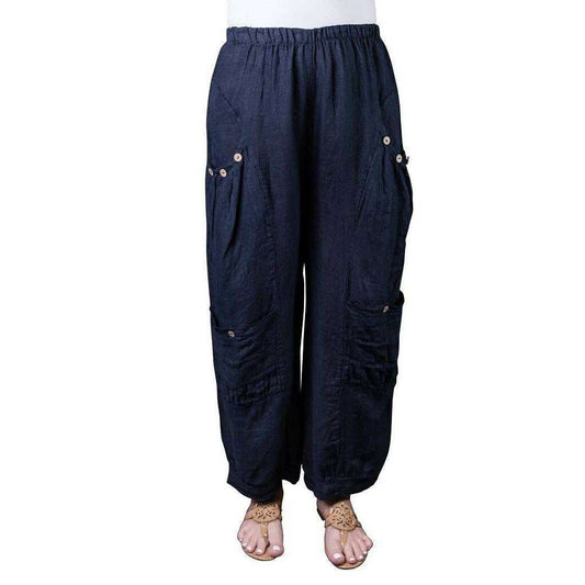 [TINA Stephens Italy/Tees By Tina - Mary Double Pocket Linen Pant (PL171): 409 Navy], [CLOTHING], [TINA Stephens Italy/Tees By Tina], [Plum Bottom].