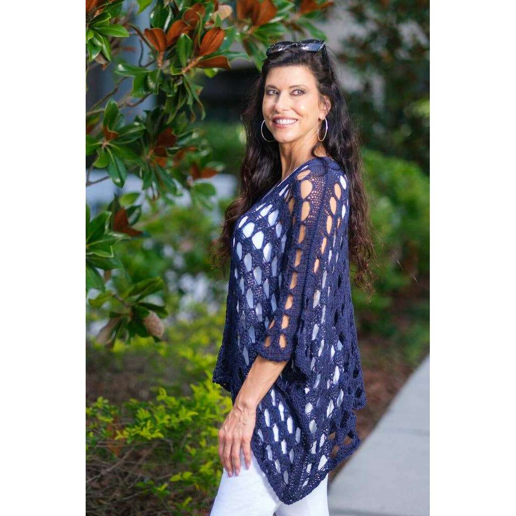 [TINA Stephens Italy/Tees By Tina - Oceana Circle Open Knit Topper (BQ904): 409 Navy], [CLOTHING], [TINA Stephens Italy/Tees By Tina], [Plum Bottom].