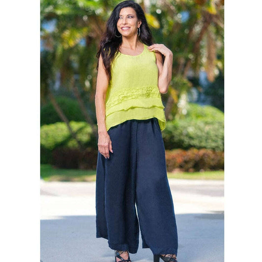 [TINA Stephens Italy/Tees By Tina - Peggy Crop Linen Palazzo Pant (PL188): 409 Navy / One Size], [CLOTHING], [TINA Stephens Italy/Tees By Tina], [Plum Bottom].