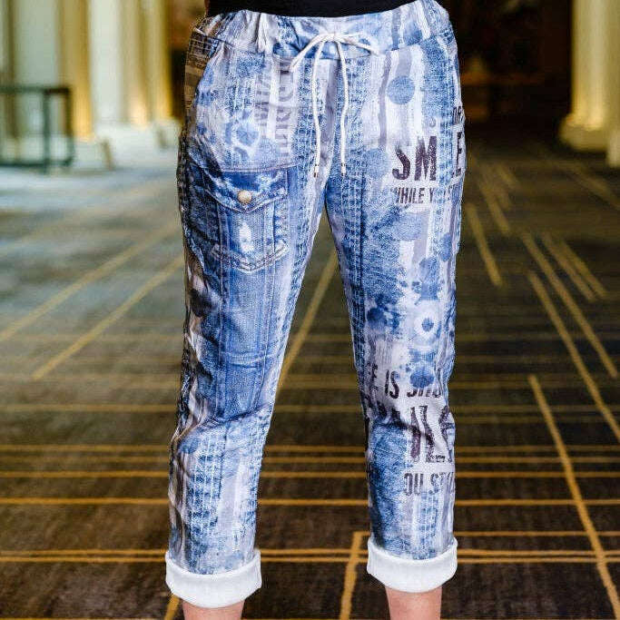 [TINA Stephens Italy/Tees By Tina - Saoirse Vintage Blue Featherweight Drawstring Pant (PL178V): 491 Vintage Blue], [], [TINA Stephens Italy/Tees By Tina], [Plum Bottom].
