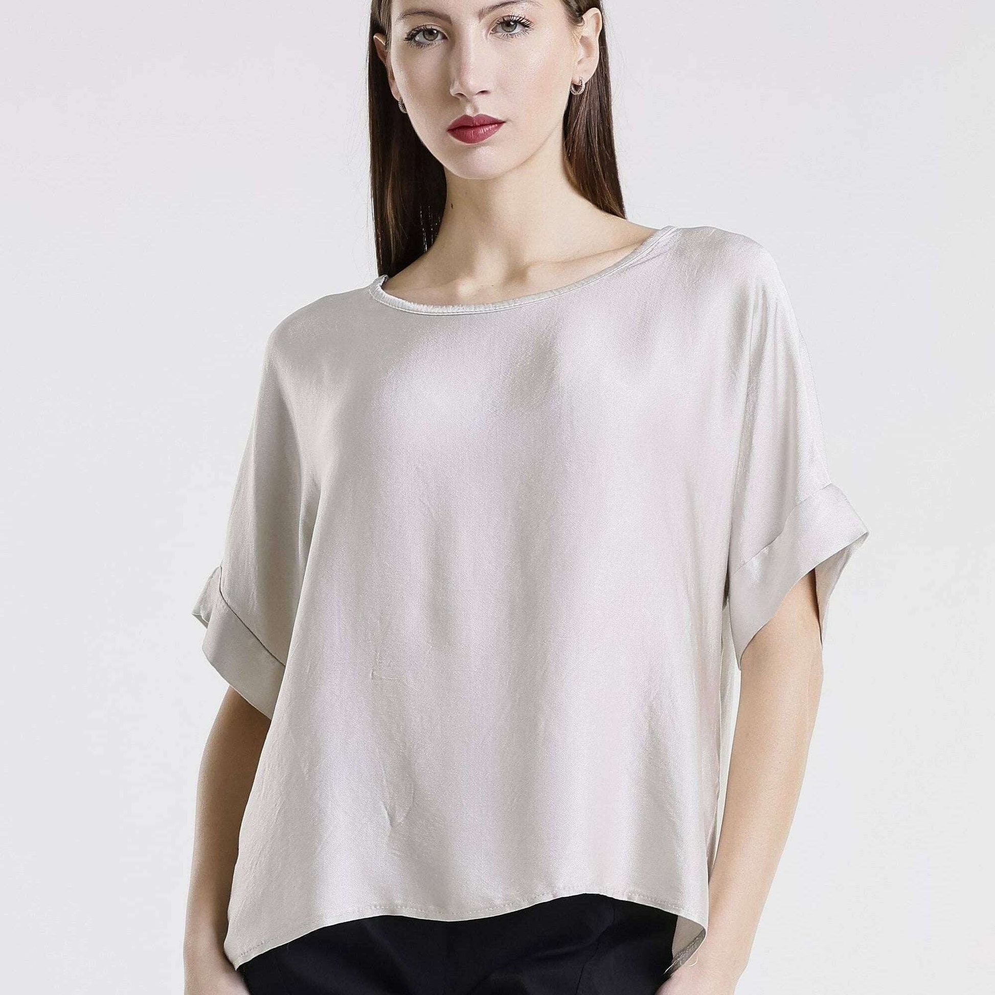[TINA Stephens Italy/Tees By Tina - Venus Viscose Sheen Top (BSS235): 233 Champagne / One Size], [], [TINA Stephens Italy/Tees By Tina], [Plum Bottom].