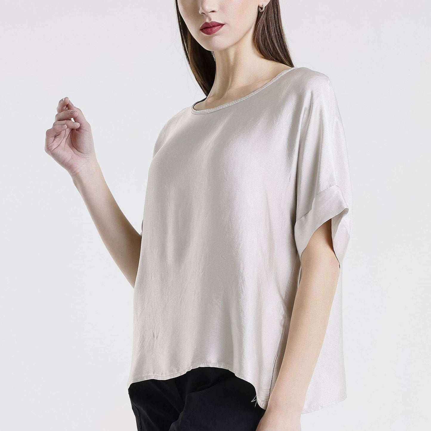 [TINA Stephens Italy/Tees By Tina - Venus Viscose Sheen Top (BSS235): 233 Champagne / One Size], [], [TINA Stephens Italy/Tees By Tina], [Plum Bottom].