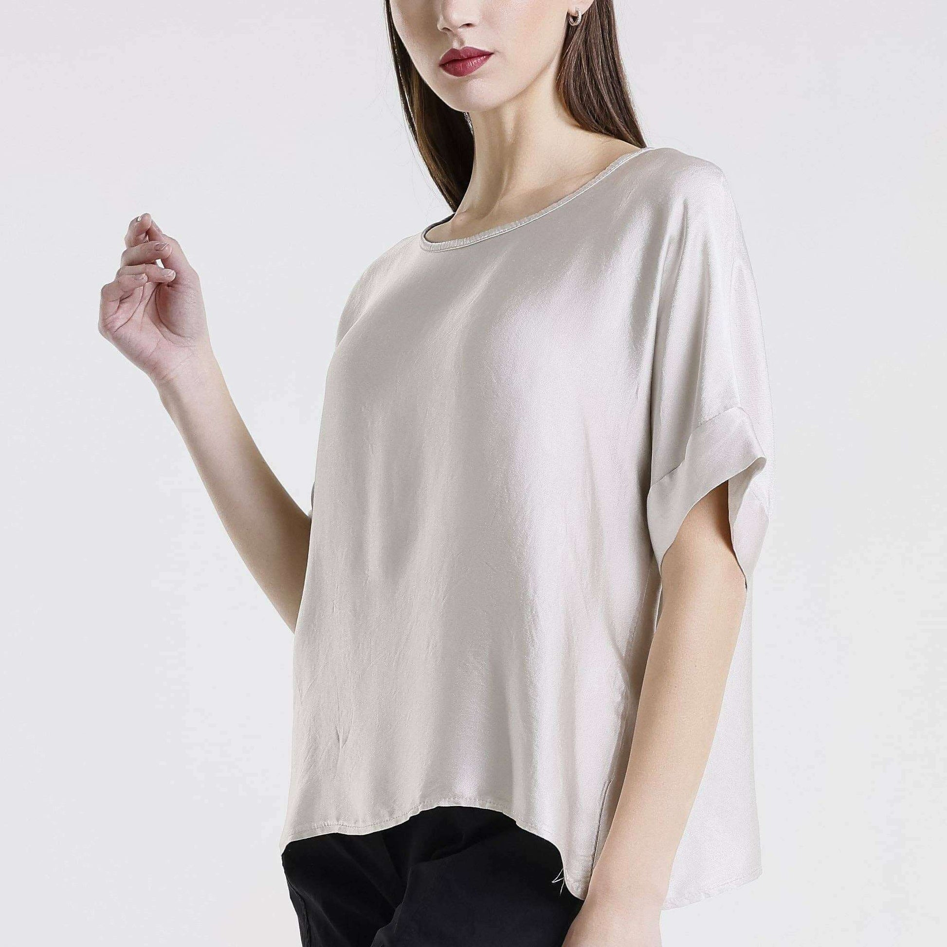 [TINA Stephens Italy/Tees By Tina - Venus Viscose Sheen Top (BSS235): 233 Champagne / One Size], [], [TINA Stephens Italy/Tees By Tina], [Plum Bottom].
