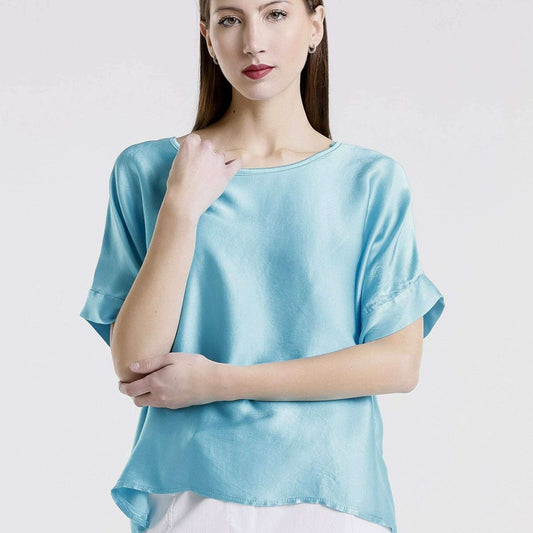 [TINA Stephens Italy/Tees By Tina - Venus Viscose Sheen Top (BSS235): 440 Turq / One Size], [], [TINA Stephens Italy/Tees By Tina], [Plum Bottom].