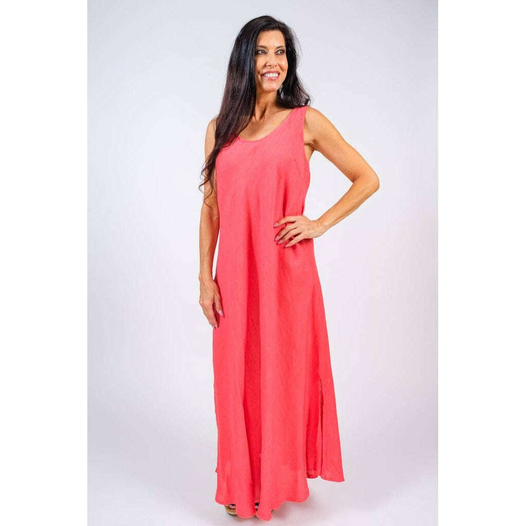 TINA STEPHENS ITALY Victory Long Linen Tank Dress Hibiscus, CLOTHING, TINA Stephens Italy/Tees By Tina, Plum Bottom