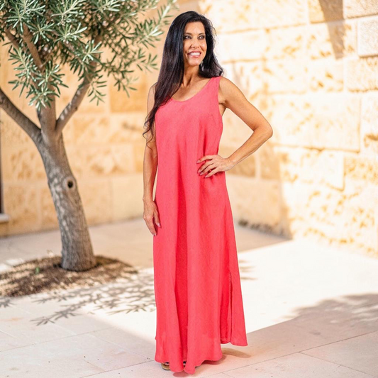 TINA STEPHENS ITALY Victory Long Linen Tank Dress Hibiscus, CLOTHING, TINA Stephens Italy/Tees By Tina, Plum Bottom
