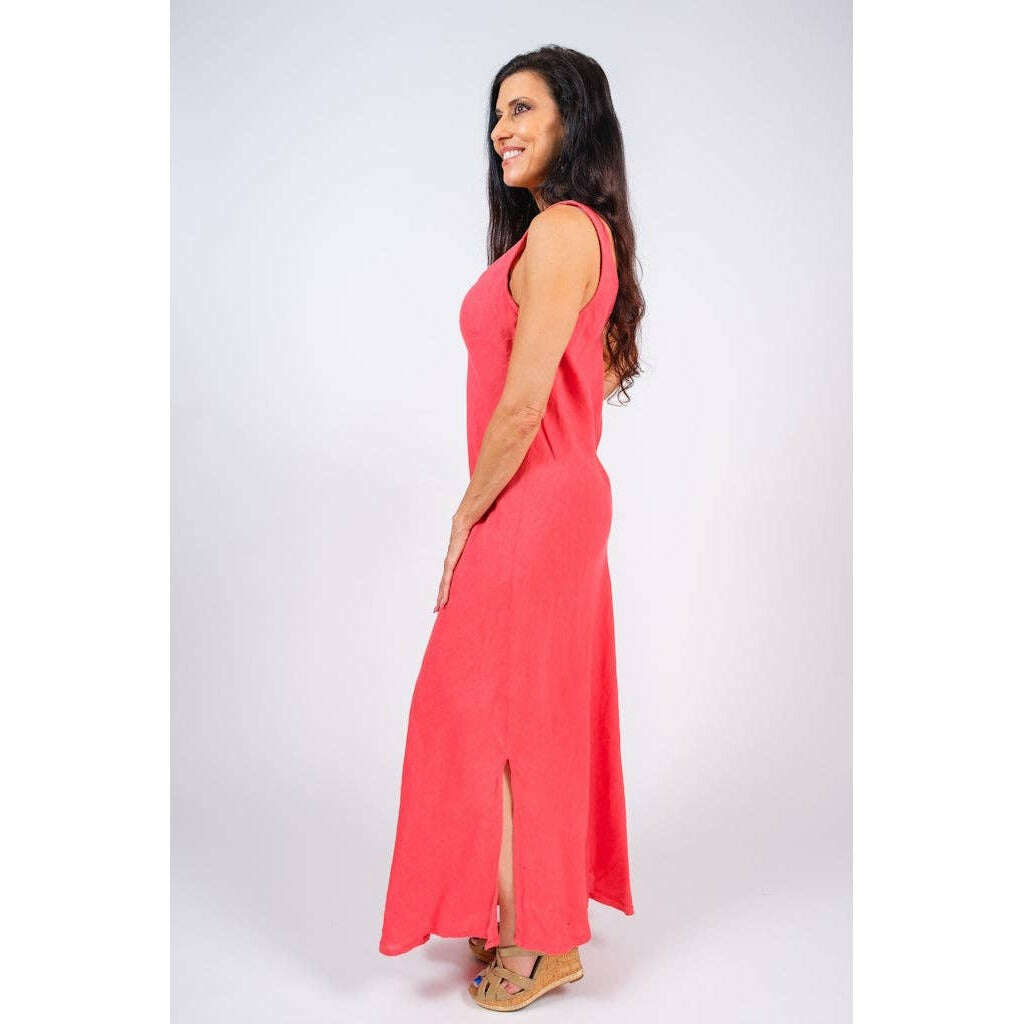 TINA STEPHENS ITALY Victory Long Linen Tank Dress Hibiscus, CLOTHING, TINA Stephens Italy/Tees By Tina, Plum Bottom