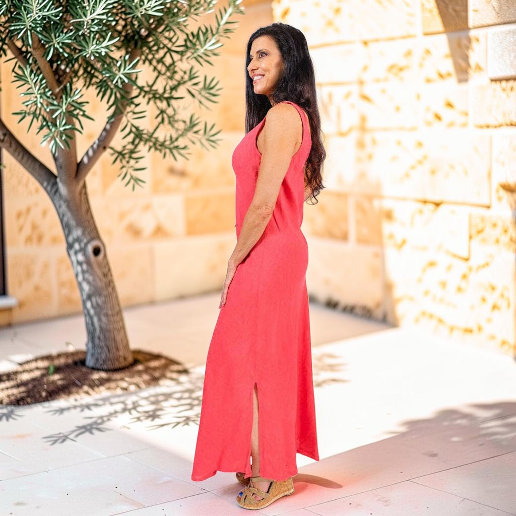 TINA STEPHENS ITALY Victory Long Linen Tank Dress Hibiscus, CLOTHING, TINA Stephens Italy/Tees By Tina, Plum Bottom