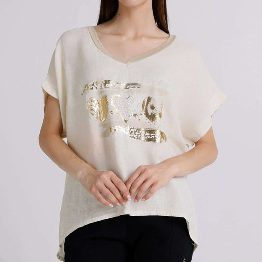 [TINA Stephens Italy/Tees By Tina - Zola Heart Linen T-Shirt (BSS916L): 250 Beige / One Size], [], [TINA Stephens Italy/Tees By Tina], [Plum Bottom].