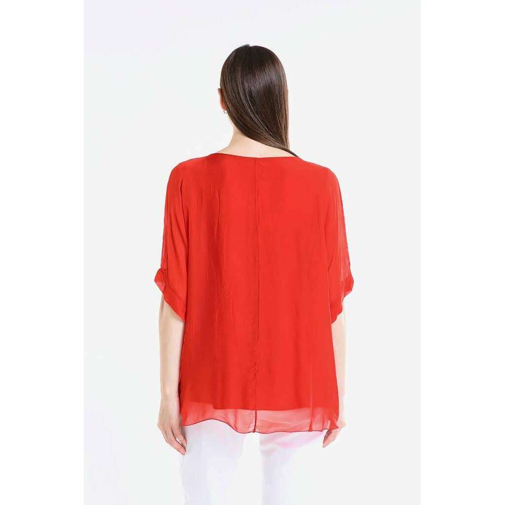 [TINA Stephens Italy/Tees By Tina - Adriana Silk Double Raw Edge Top (BQ209): 427 Jeans / One Size], [], [TINA Stephens Italy/Tees By Tina], [Plum Bottom].