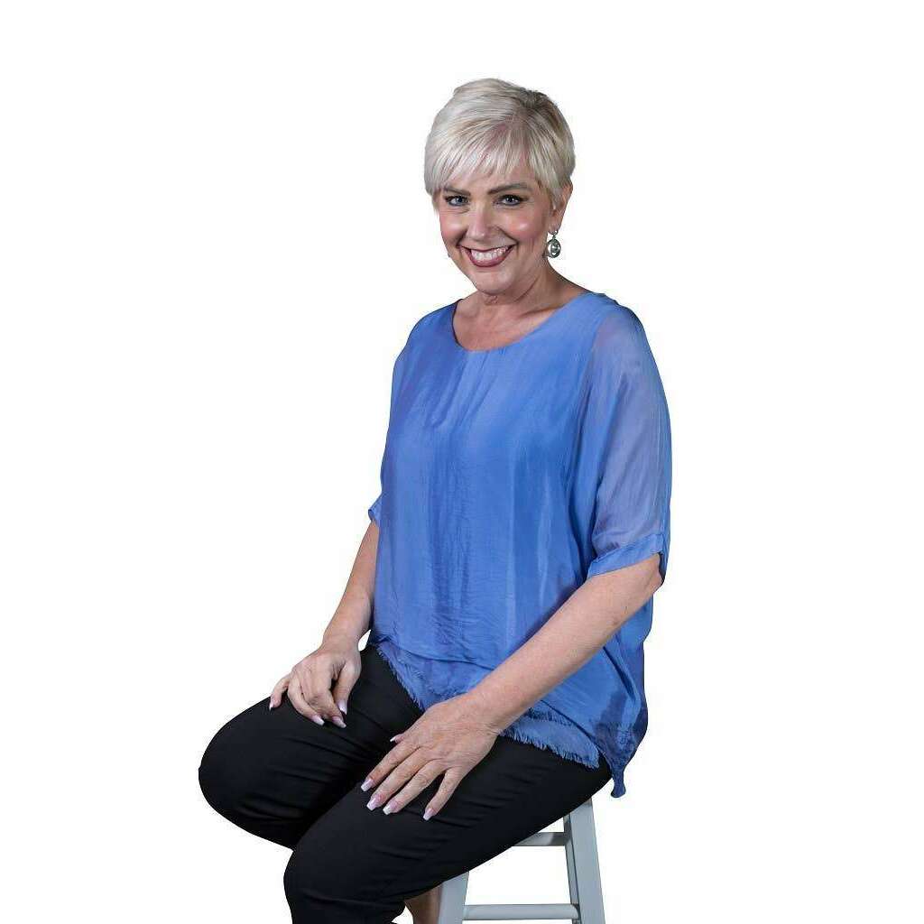 [TINA Stephens Italy/Tees By Tina - Adriana Silk Double Raw Edge Top (BQ209): 427 Jeans / One Size], [], [TINA Stephens Italy/Tees By Tina], [Plum Bottom].