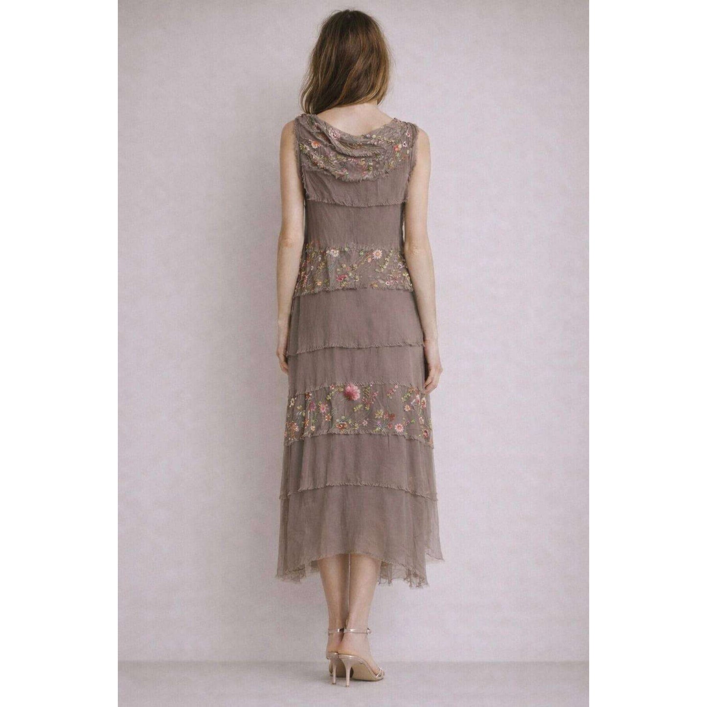 [TINA Stephens Italy/Tees By Tina - Embroidered Aleena Silk Maxi Ruffle Dress (DT215E): 672 Fuchsia / One Size], [], [TINA Stephens Italy/Tees By Tina], [Plum Bottom].