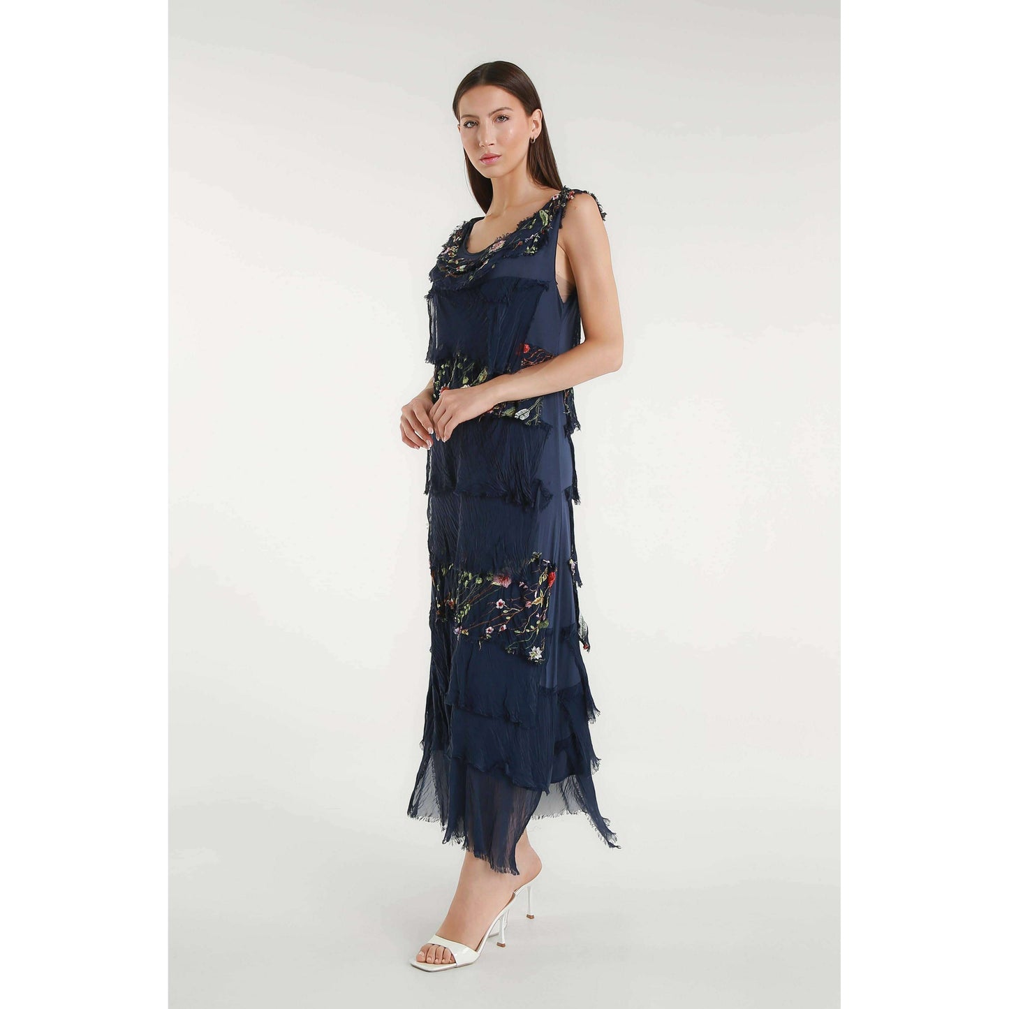 [TINA Stephens Italy/Tees By Tina - Embroidered Aleena Silk Maxi Ruffle Dress (DT215E): 672 Fuchsia / One Size], [], [TINA Stephens Italy/Tees By Tina], [Plum Bottom].