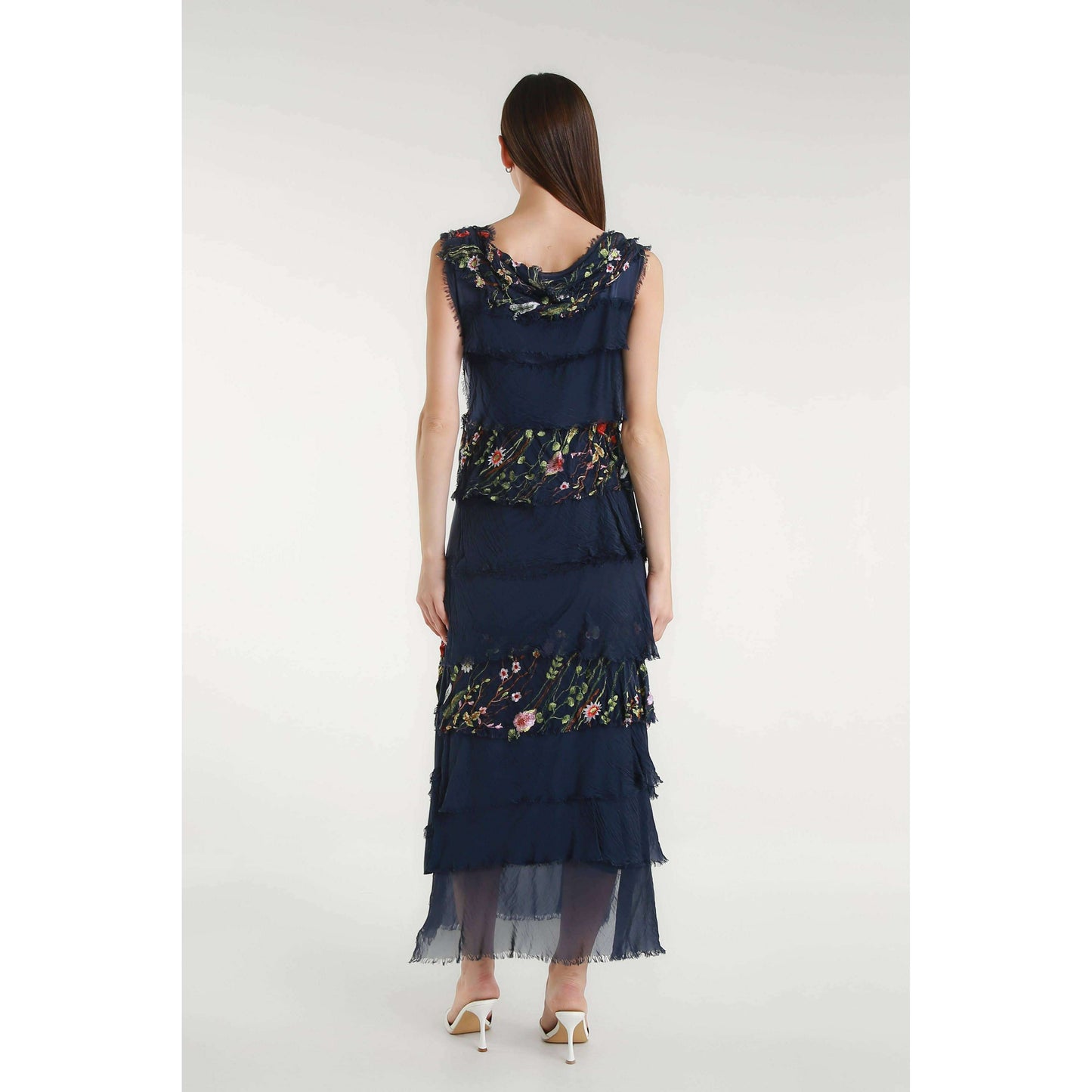 [TINA Stephens Italy/Tees By Tina - Embroidered Aleena Silk Maxi Ruffle Dress (DT215E): 672 Fuchsia / One Size], [], [TINA Stephens Italy/Tees By Tina], [Plum Bottom].