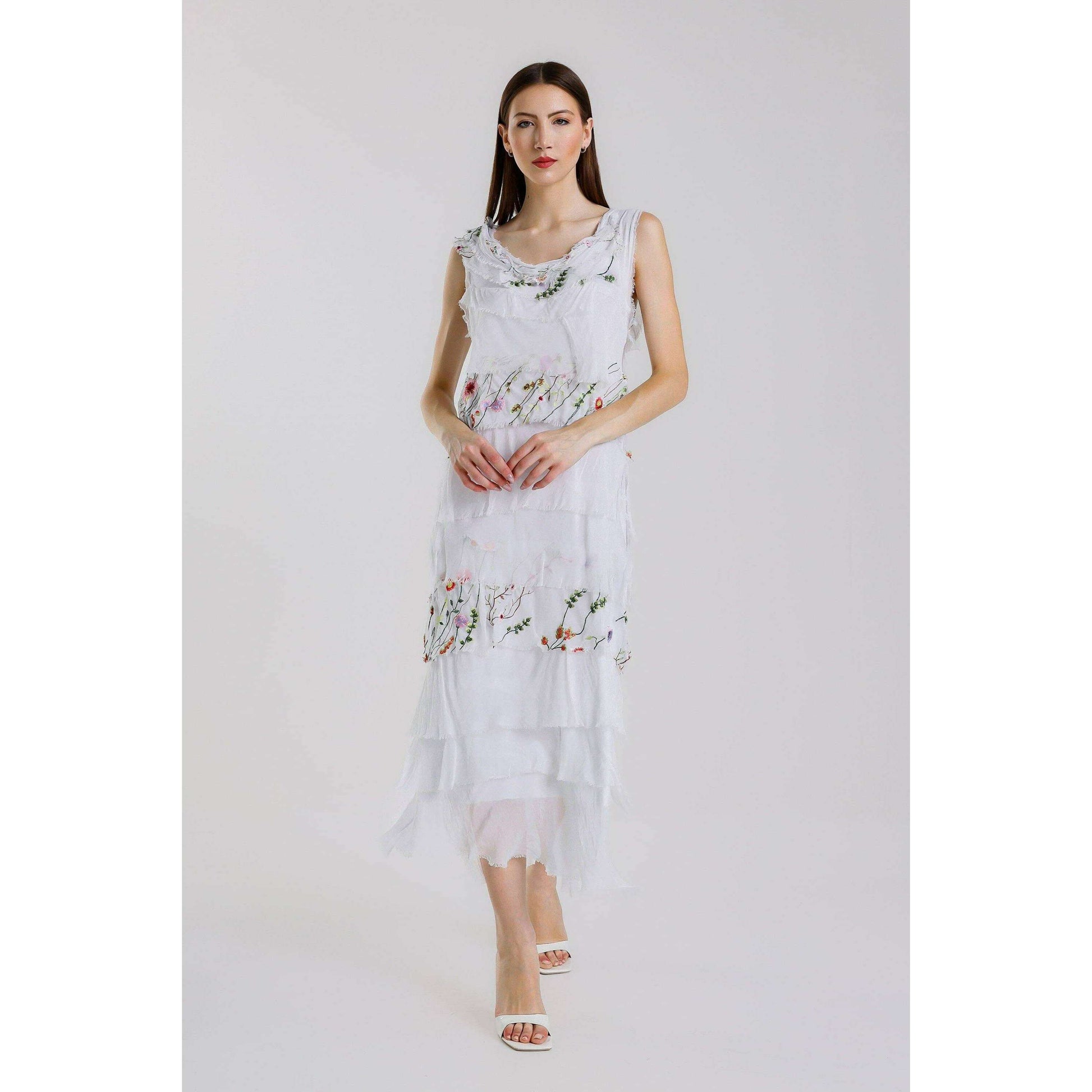 [TINA Stephens Italy/Tees By Tina - Embroidered Aleena Silk Maxi Ruffle Dress (DT215E): 672 Fuchsia / One Size], [], [TINA Stephens Italy/Tees By Tina], [Plum Bottom].