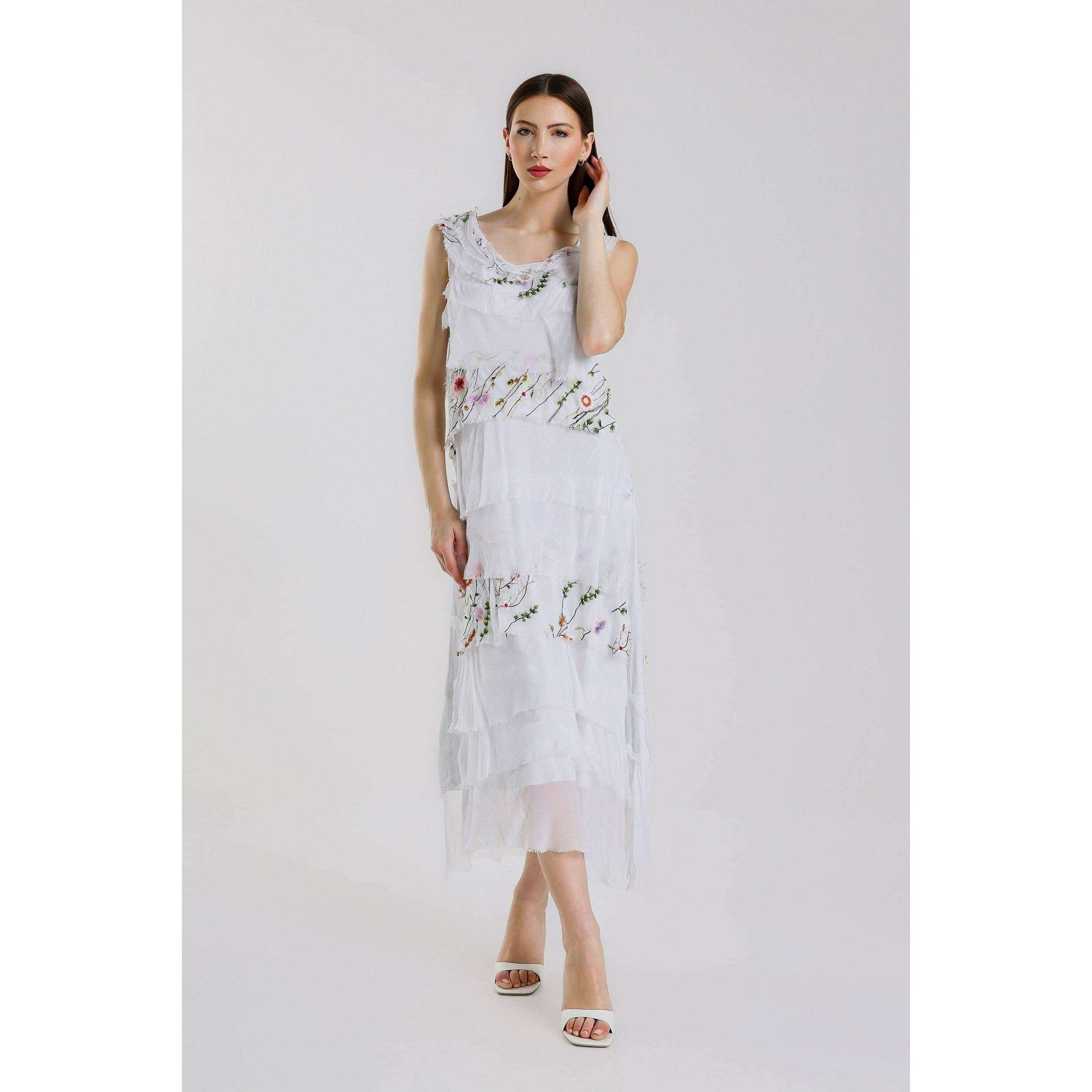 [TINA Stephens Italy/Tees By Tina - Embroidered Aleena Silk Maxi Ruffle Dress (DT215E): 672 Fuchsia / One Size], [], [TINA Stephens Italy/Tees By Tina], [Plum Bottom].