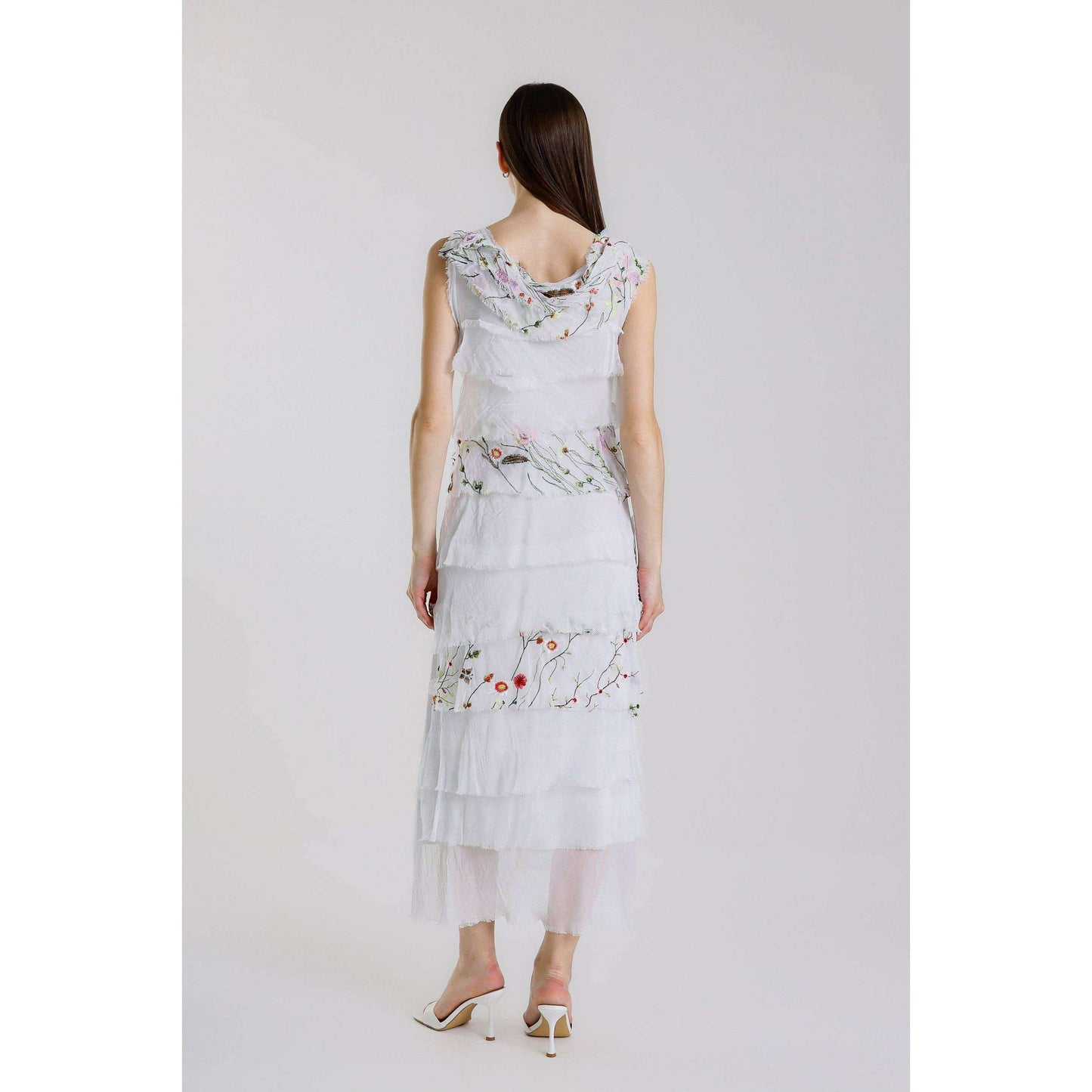 [TINA Stephens Italy/Tees By Tina - Embroidered Aleena Silk Maxi Ruffle Dress (DT215E): 672 Fuchsia / One Size], [], [TINA Stephens Italy/Tees By Tina], [Plum Bottom].