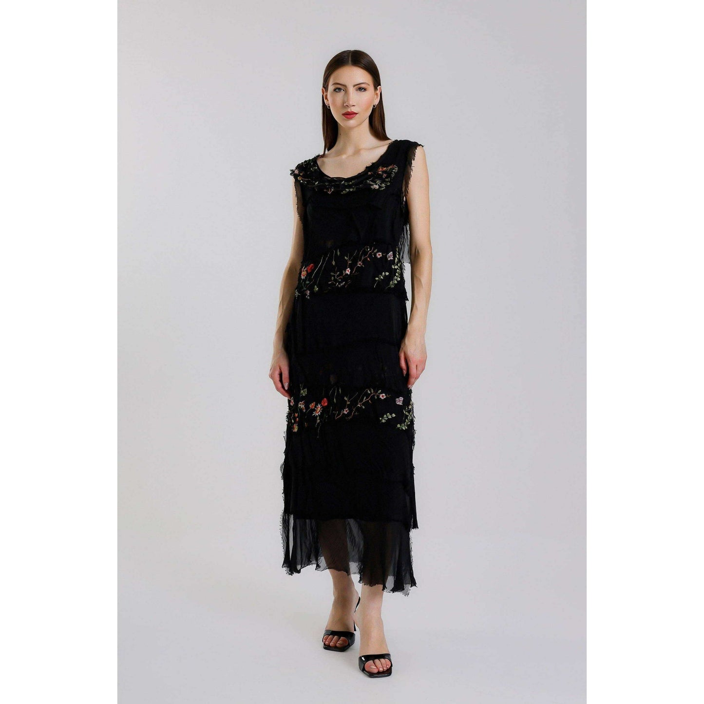 [TINA Stephens Italy/Tees By Tina - Embroidered Aleena Silk Maxi Ruffle Dress (DT215E): 672 Fuchsia / One Size], [], [TINA Stephens Italy/Tees By Tina], [Plum Bottom].