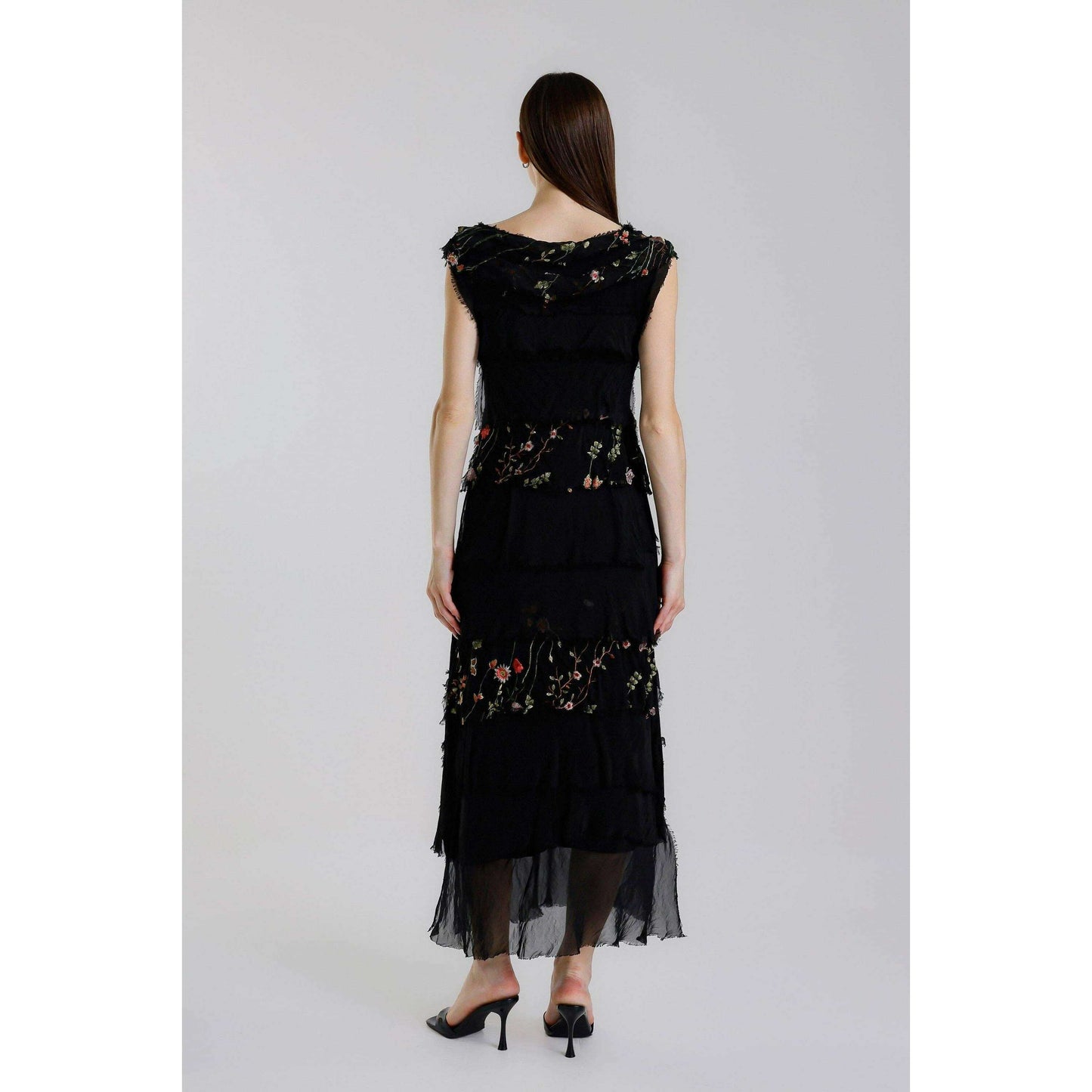 [TINA Stephens Italy/Tees By Tina - Embroidered Aleena Silk Maxi Ruffle Dress (DT215E): 672 Fuchsia / One Size], [], [TINA Stephens Italy/Tees By Tina], [Plum Bottom].