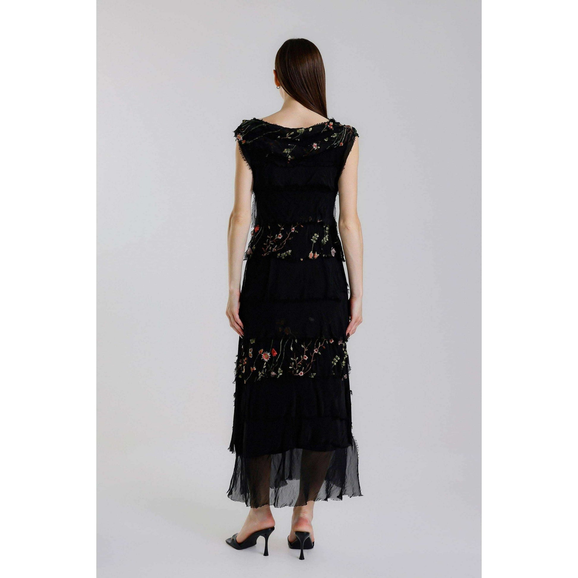 [TINA Stephens Italy/Tees By Tina - Embroidered Aleena Silk Maxi Ruffle Dress (DT215E): 672 Fuchsia / One Size], [], [TINA Stephens Italy/Tees By Tina], [Plum Bottom].