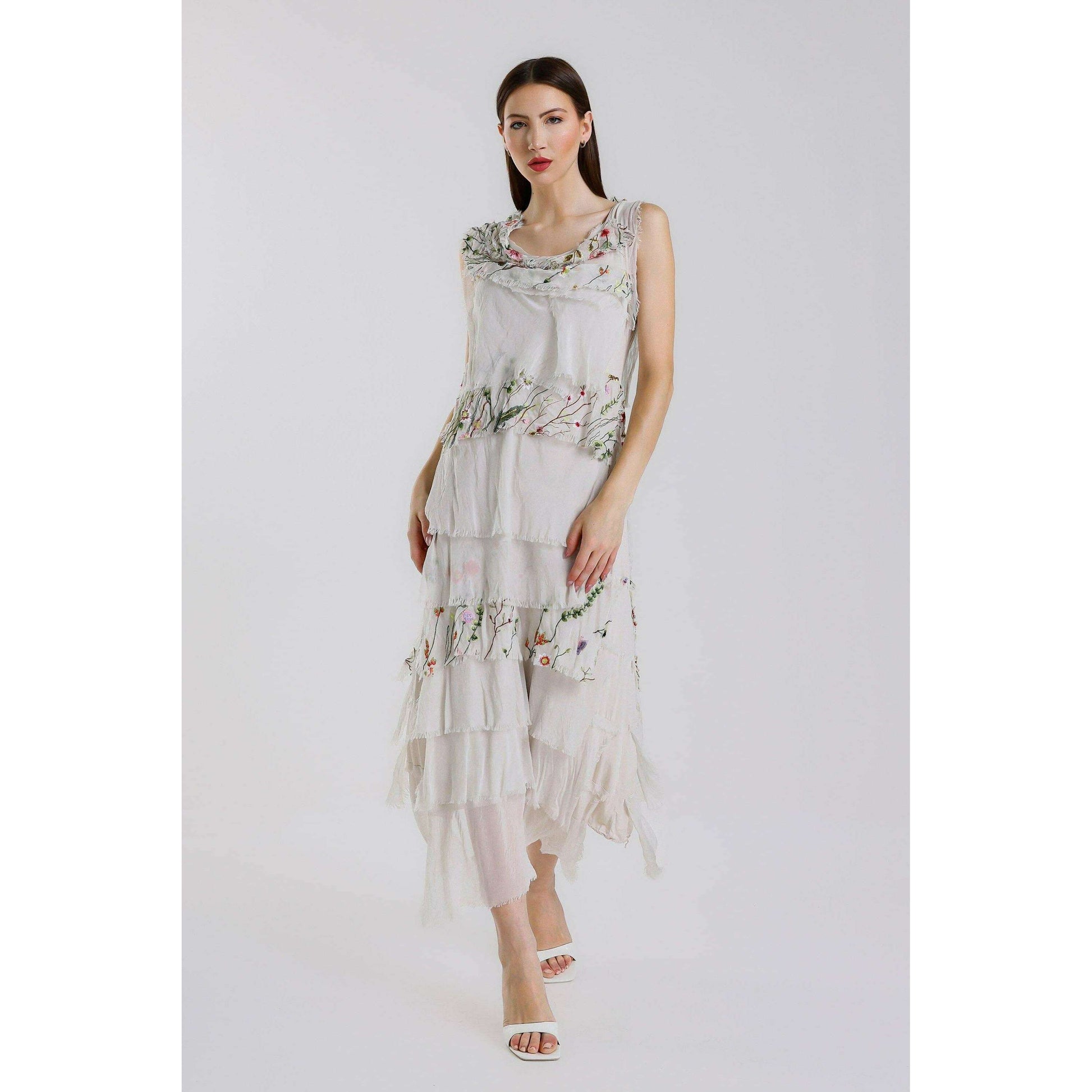 [TINA Stephens Italy/Tees By Tina - Embroidered Aleena Silk Maxi Ruffle Dress (DT215E): 672 Fuchsia / One Size], [], [TINA Stephens Italy/Tees By Tina], [Plum Bottom].