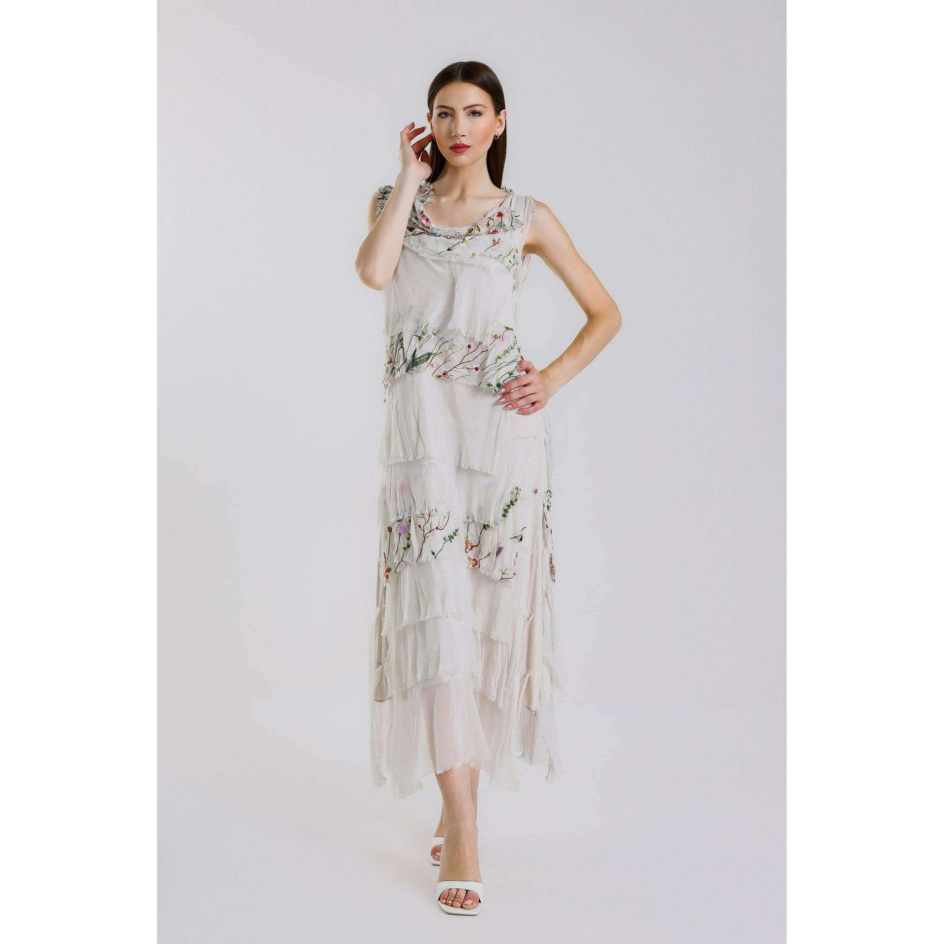 [TINA Stephens Italy/Tees By Tina - Embroidered Aleena Silk Maxi Ruffle Dress (DT215E): 672 Fuchsia / One Size], [], [TINA Stephens Italy/Tees By Tina], [Plum Bottom].