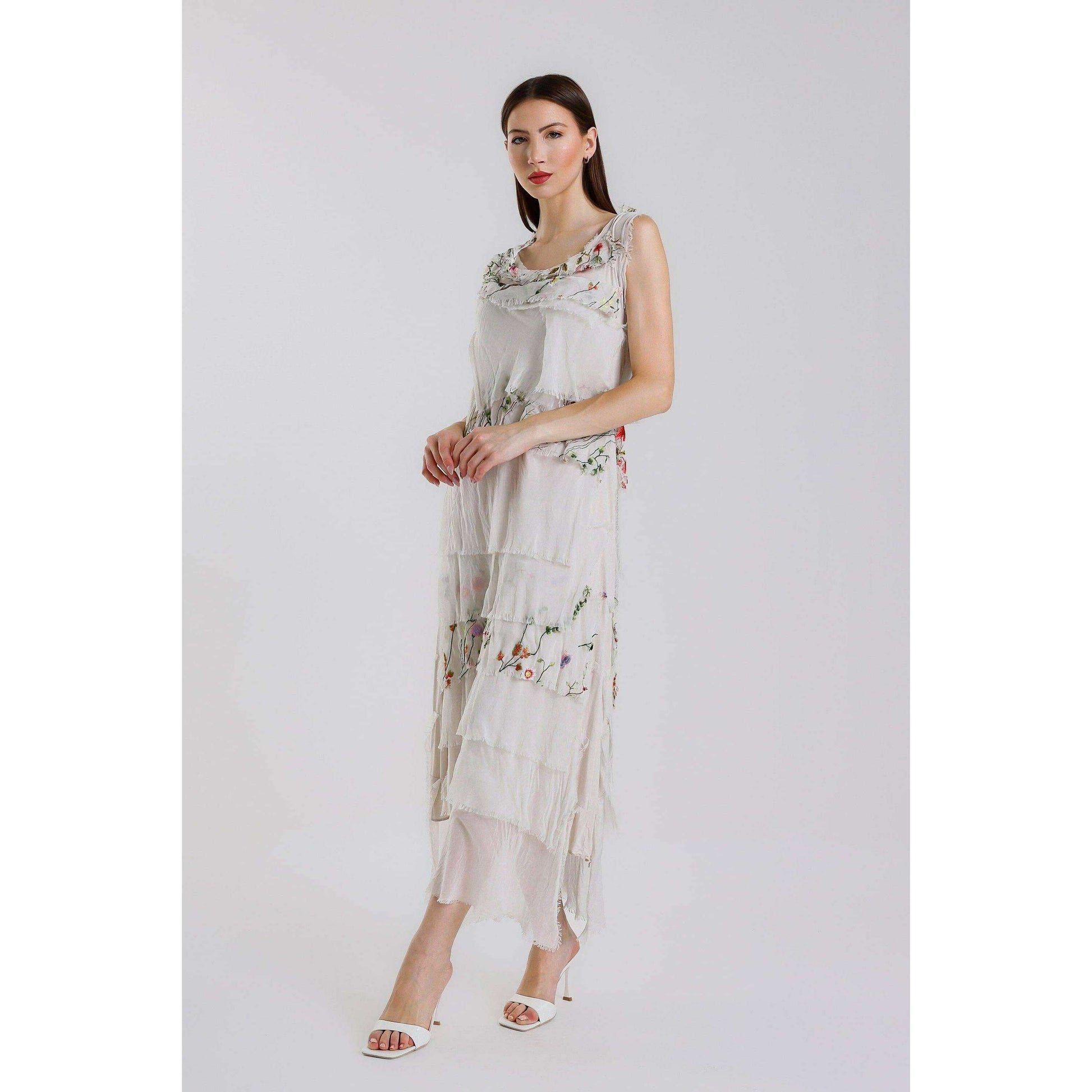 [TINA Stephens Italy/Tees By Tina - Embroidered Aleena Silk Maxi Ruffle Dress (DT215E): 672 Fuchsia / One Size], [], [TINA Stephens Italy/Tees By Tina], [Plum Bottom].