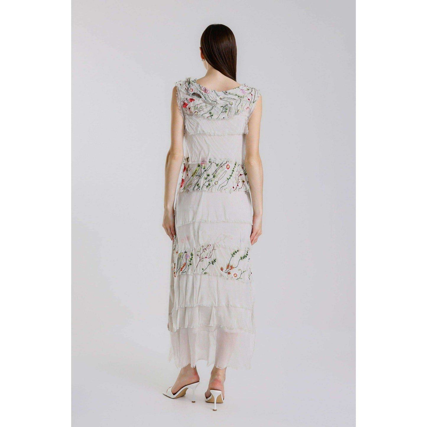 [TINA Stephens Italy/Tees By Tina - Embroidered Aleena Silk Maxi Ruffle Dress (DT215E): 672 Fuchsia / One Size], [], [TINA Stephens Italy/Tees By Tina], [Plum Bottom].