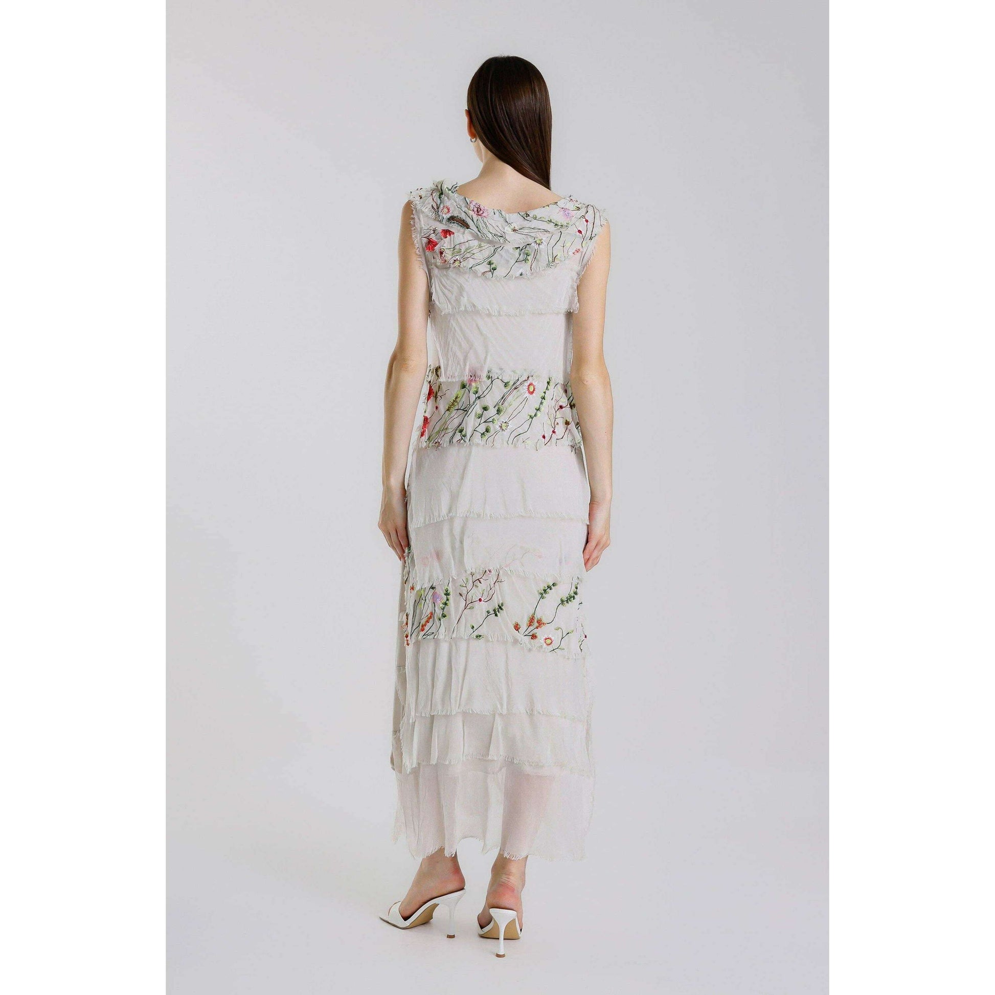 [TINA Stephens Italy/Tees By Tina - Embroidered Aleena Silk Maxi Ruffle Dress (DT215E): 672 Fuchsia / One Size], [], [TINA Stephens Italy/Tees By Tina], [Plum Bottom].
